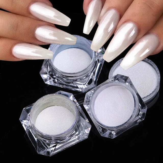 WHITE CHROME POWDER Pigment Pearl Nails Nail Art Crystal Shiny Dust Glazed Donu#