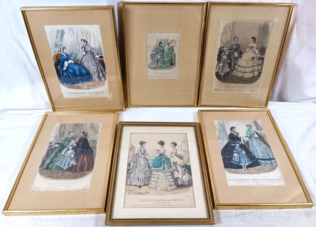 Lithographies Anciennes Du XIXe Siècle Polychromes - Encadrées Bois Sous Verre - Excellent état