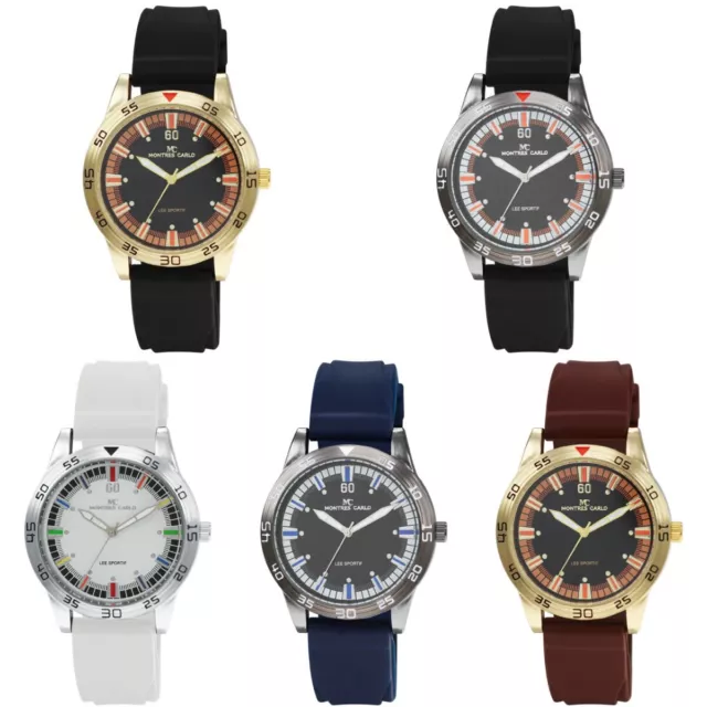 42mm Montres Carlo Men's Fashion Luxury Silicone Sports Band Dress Quartz Watch