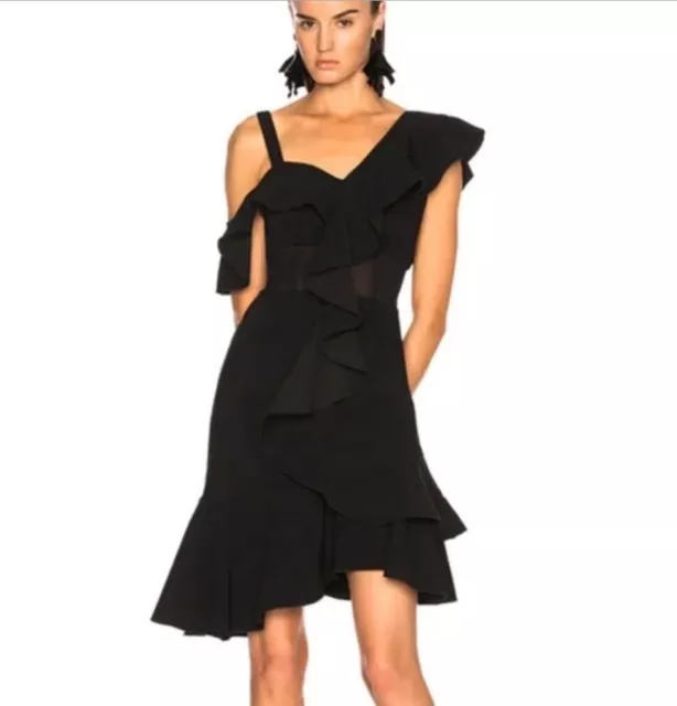 Proenza Schouler Black Asymmetrical Ruffle Mini Dress