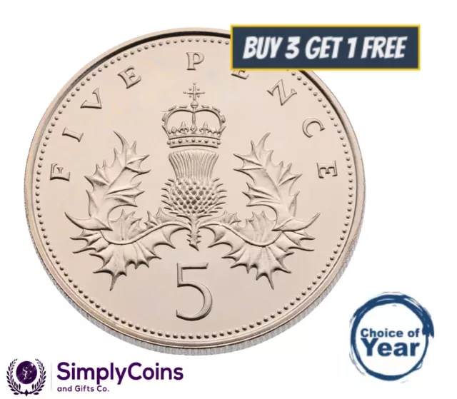 PROOF: BRITISH FIVE PENCE DECIMAL 5p OLD COINS - 1971 TO 1990 - CHOICE OF YEAR