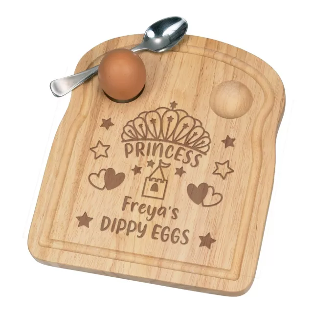 Personalised Princess Tiara Breakfast Dippy Egg Cup Board Kids Easter Birthday