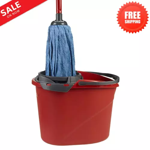 O-Cedar QuickWring Bucket, 2.5 Gallon Mop Bucket with Wringer, Red color