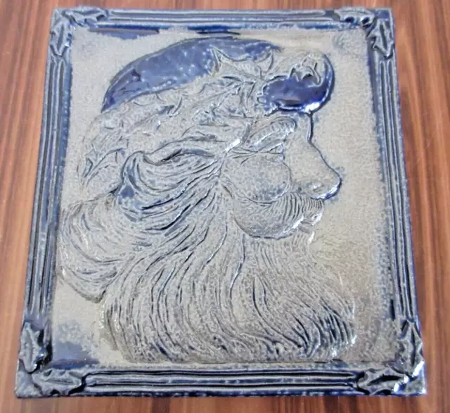 ROWE POTTERY WORKS Hand Made Blue Salt Glaze Santa Tile Trivet