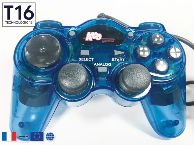 Playstation 1 & 2 - Manette de jeu Koo bleue transparente testée Ok - PS1 & PS2 3