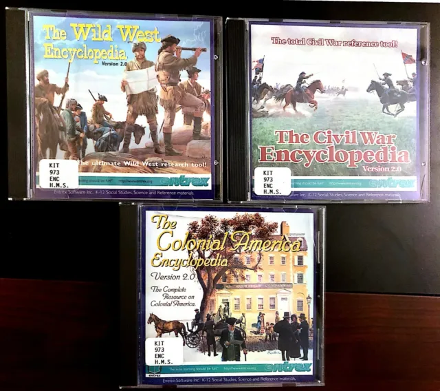 encyclopedia set 3 cd -the colonial America; the civil war; the wild west !!!