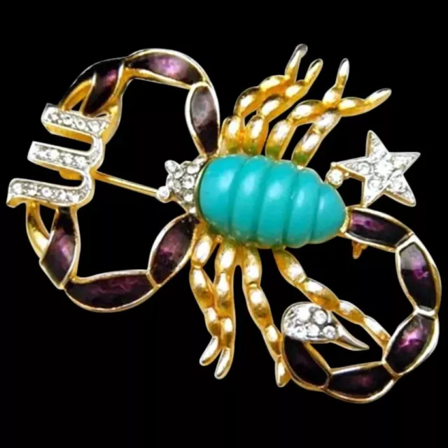 DeNICOLA De NICOLA Enamel Turquoise Lucite Pave 'Scorpio the Scorpion' Pin