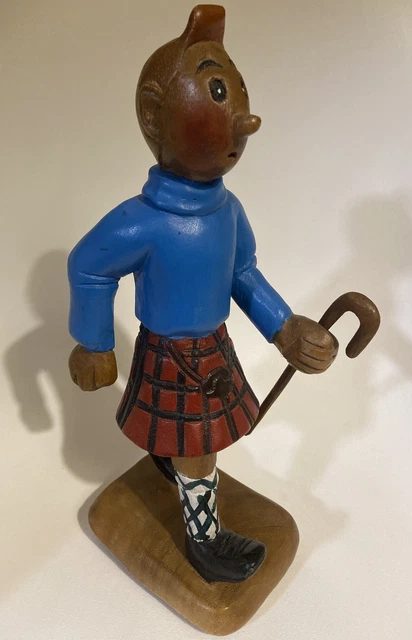 VTG Tintin Kuifje Figure Sculpture 12” Hand carved painted Wood Statuette. Hergé