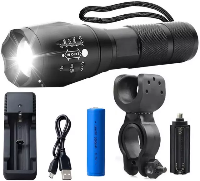 Torcia 100000 Lumen Potente Tattica/Militare Led T6 Ricaricabile Zoom Kit Torce