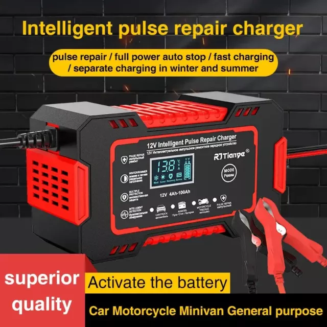 UK Plug Car Battery Charger 12V 6A Pulse Repair LCD Display Smart Fast Charge🚙