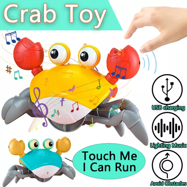 Electric Crab Crawling Toy Music LED Light USB Rechargeable Kids Toddler Toy New