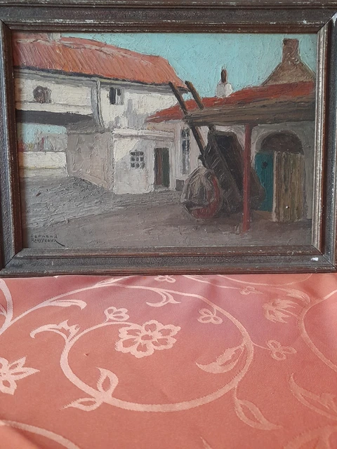 ANCIENNE PEINTURE INTÉRIEUR de ferme signée Fernand Rousseaux école ...