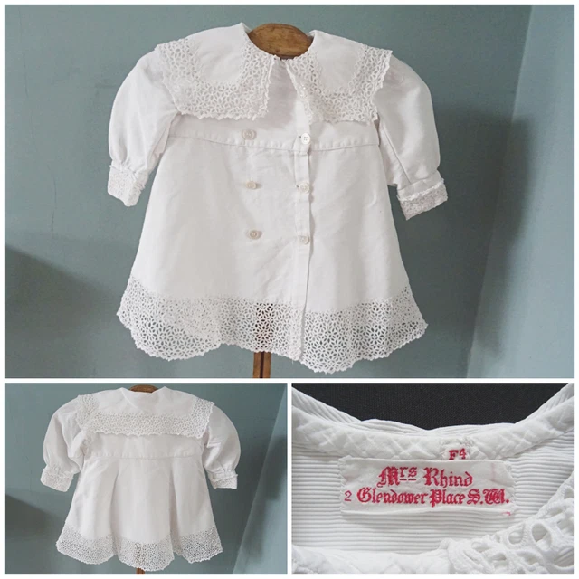 Giacca Antica Ragazza Vittoriana Cotone Bianco Bambini Ricamata Whitework anni 1880
