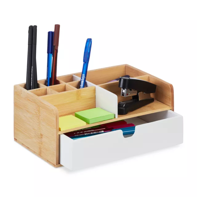 Schreibtisch Organizer weiß Utensilienbox Büroorganisation Schubladenbox Bambus