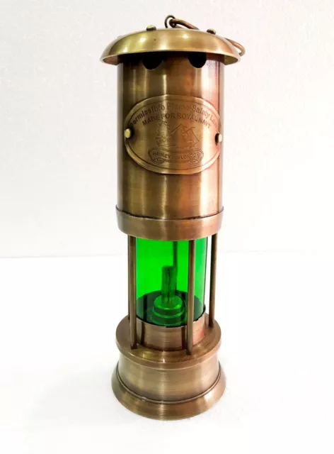 Antike Messing Miner Lampe handgemachte grüne Laternen Antik Look Öl Lampe Dekor