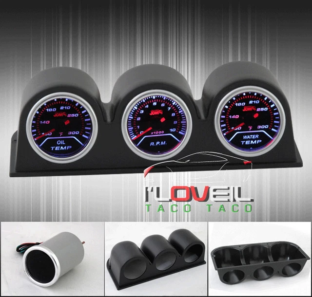 2" Jdm Gauge - Oil Temperature + Tachometer + Water Temp + 52mm Pod Holds