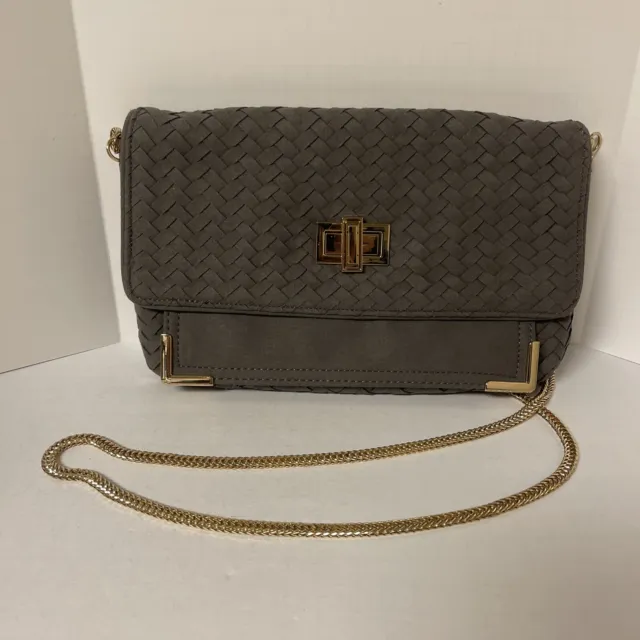 Vintage Neiman Marcus Gray Gold Strap Woven Crossbody Bag Purse