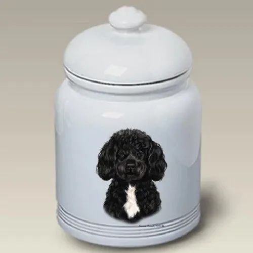 Bearded Black Portuguese Water Dog Ceramic Treat Jar TB 34911
