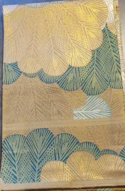 Very Chic - Pine Trees Vintage Silk Obi in Gold, Green, Silver. GORGEOUS!