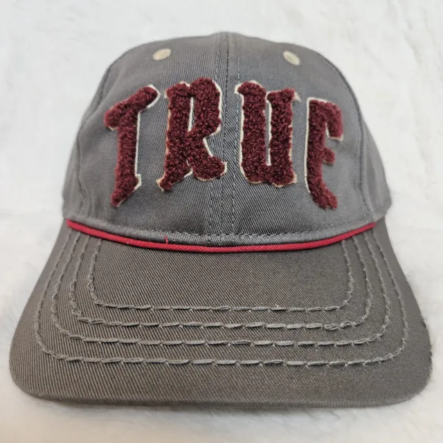 True Religion Charcoal Grey Burgundy Logo Adjustable Cotton Strapback Hat Cap