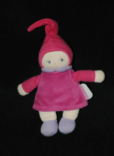 Peluche doudou poupée poupon COROLLE mauve violet rose bonnet 14 cm TTBE