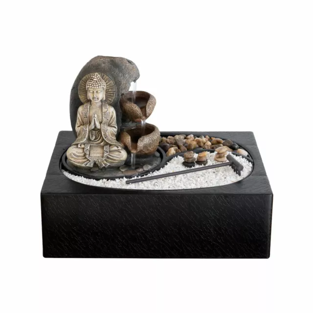 Zen Garden Buddha Statue Water Feature Fountain Peaceful Tranquil + Pump, 24cm