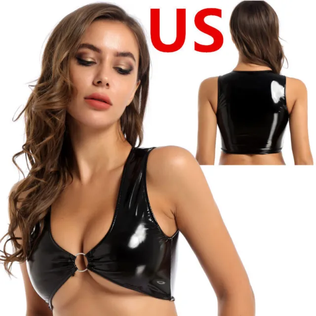 US Womens Crop Top Sexy Transparent Mesh T-Shirt Cami Bra Vest Tank Tee Blouse