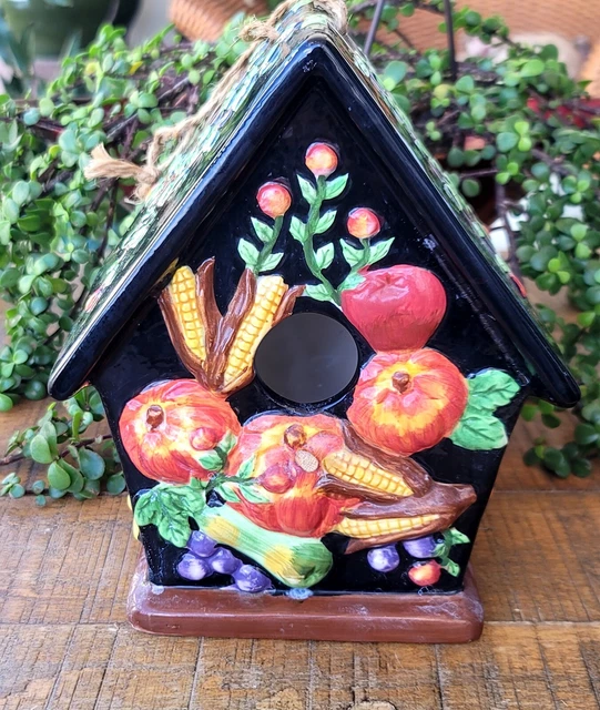 Vintage Ceramic Birdhouse Black 3D Fruit Whimsical Decorative