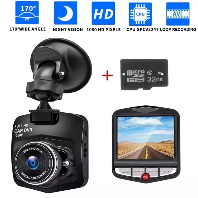 2.4 Full HD 1080P DashCam Car DVR Front/Rear Camera Night Vision w/ 32gb SD card