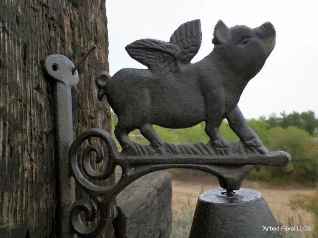 Pig with Wings Cast Iron Wall Mount Door Bell Outdoor Home Decor Dinner Bell