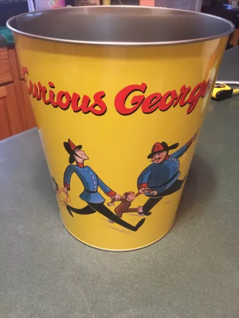 Curious George and the Police Metal Trash Can vintage collectible