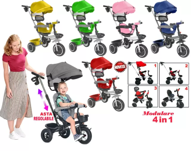 Tricycle Bébé Evolutif, 6 en 1 Poussette Pliable, Tricycle Enfant