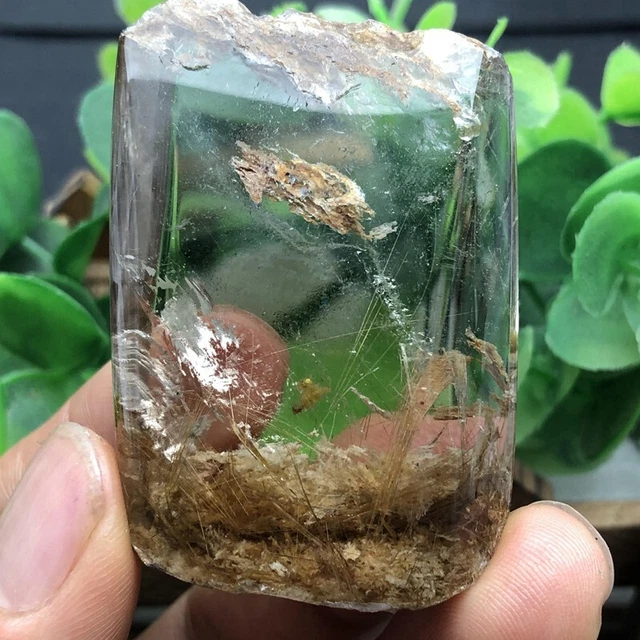 Rare Natural hyaline Phantom Ghost include gold Hair Rutilated Quartz Crystal