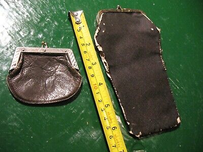 Antique   Coin  Purse  Lot  Brown Leather /Black  Cloth Kiss Lock Clasp Old West
