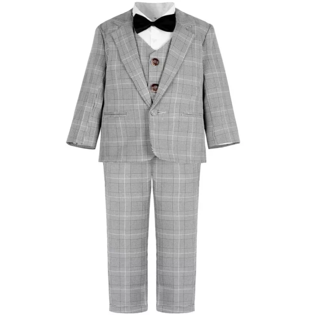 Baby Toddler Boys Plaid Outfits Formal Wedding Suit Set Gentleman Clothes 4PCS