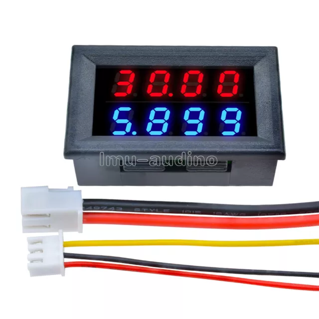 DC 0-200V 100V 10A 3/4bit Voltmeter Ammeter Red+Red Red+Blue LED Amp Wires NEW