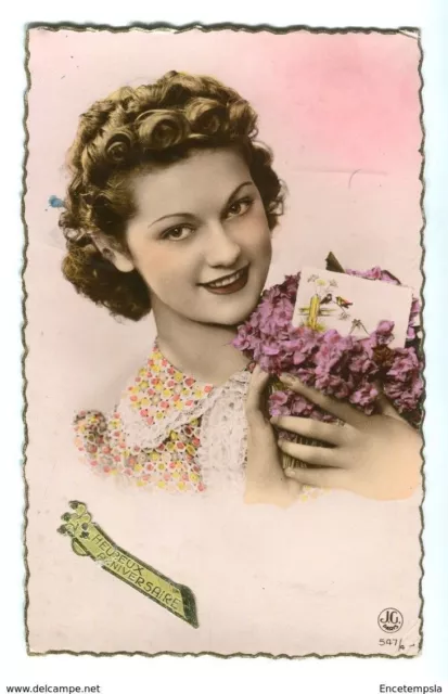 CPA - Carte postale-  Belgique - Fantaisie - Femme - Fleur- Heureux Anniversaire