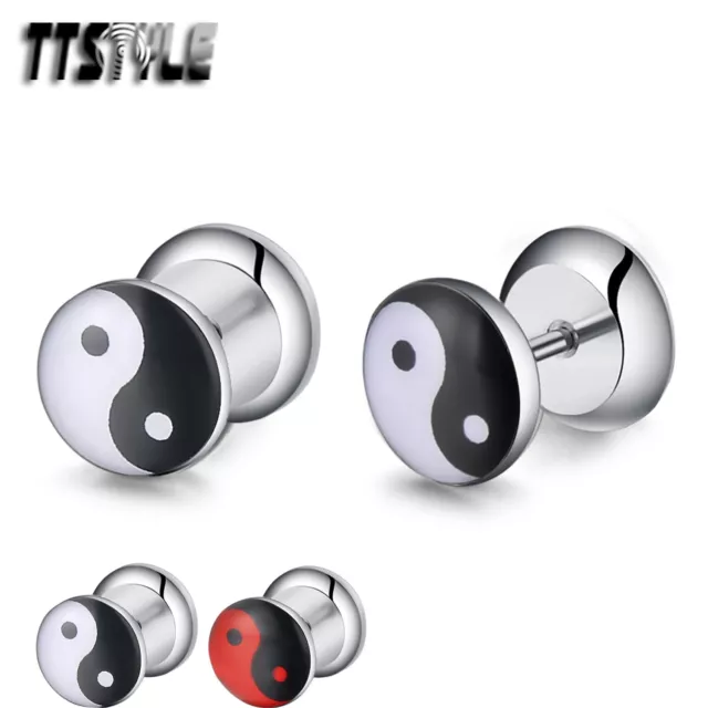 TTstyle Clear Epoxy Ying & Yang Surgical Steel Fake Ear Plug Earrings