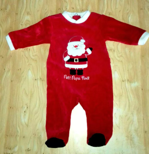 DORS BIEN PYJAMA ROUGE VELOURS PERE NOEL 3 mois ou 6 MOIS PETIT PAPA NOEL NEUF