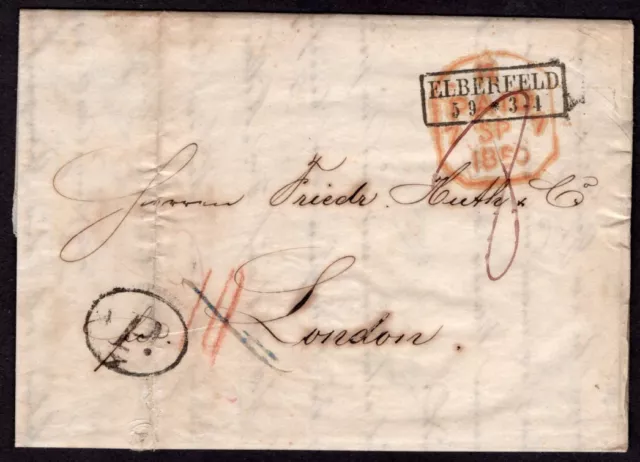 2786 Germany To Uk Gb Folded Letter 1850 Stampless Elberfeld - London Content