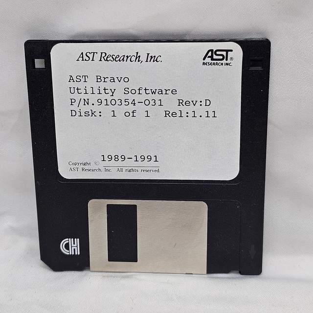 Software di utilità AST Resaech AST Bravo 910354-031 Rev: D 3,5" floppy disk
