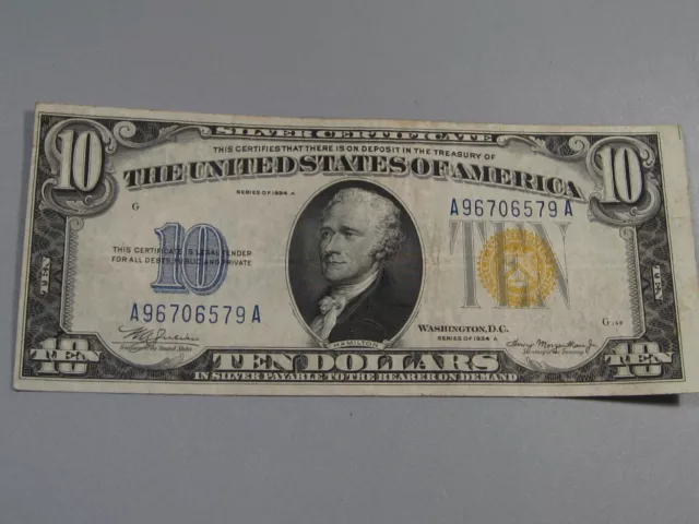1934-A $10 North Africa Yellow Seal Silver Certificate - Nice - No holes.  #29