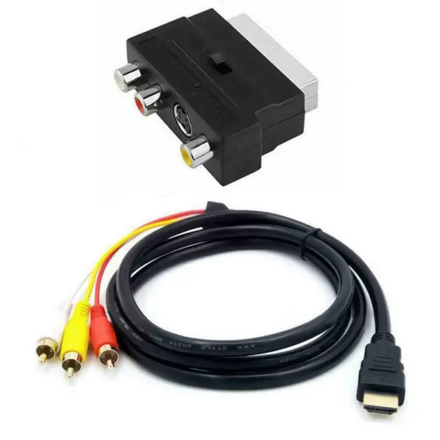 W/SCART to 3 RCA Phono Adapter HDMI-compatible S-video RCA 3 to AV Audio P0Y7