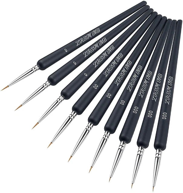 9 x Pennelli Acquerello 3x3 diverse misure (0, 00 e 000) per dipingere ad olio