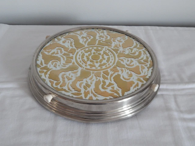 Plateau Tournant Vintage Rouge – Verre Et Tôle – Pied – Années 1930/40 – Rosace