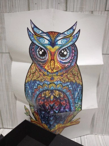 UNIDRAGON Charming Owl Wooden Jigsaw Puzzle Small 5.9 x 10.2 in. 101 Pieces Open 3