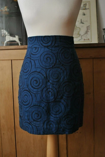 Minigonna a matita classica Newbury London vintage anni '80/1990 ricamata blu navy 8