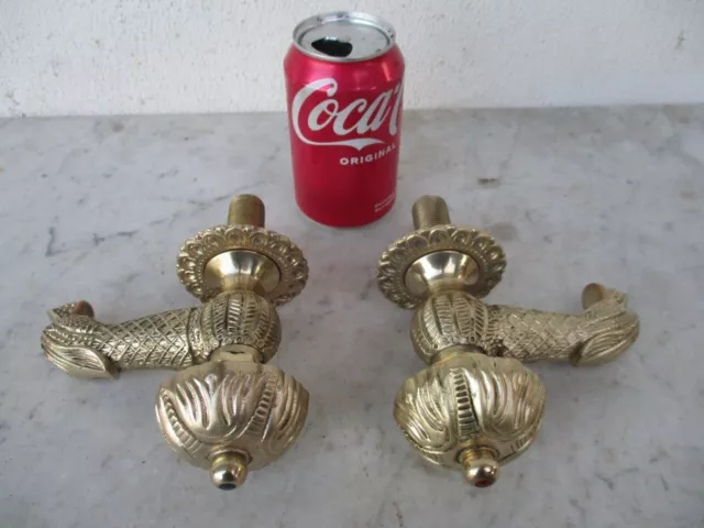 Vintage Pair Brass Tap Faucet 1/2" Water Hot and Cold Wash Basin Sink Bird Shape