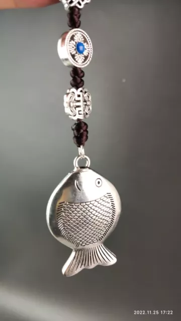 Chinese old Miao people silver feng shui fish auspicious pendant