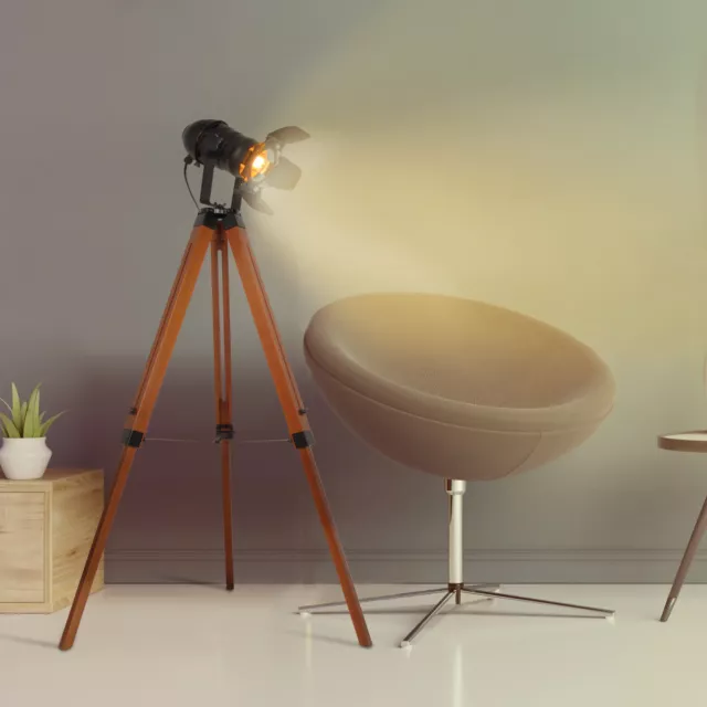 Retro Tripod Floor Lamp Camera Style Standing Lamp Adjustable Wooden Floor Lamp
